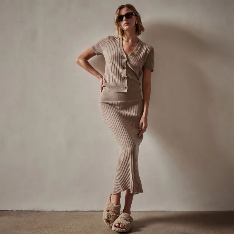 Ribbed Cashmere Pencil Skirt - Mocha sold by James Perse
