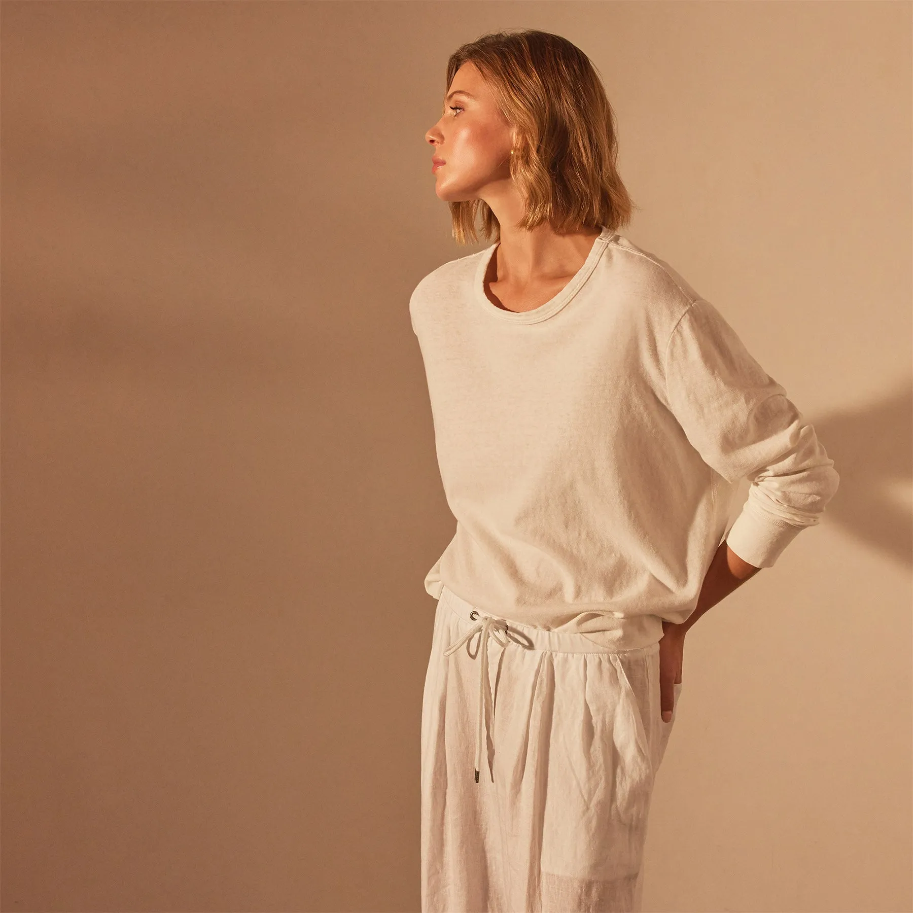 Long Sleeve Boxy Tee - White sold by James Perse