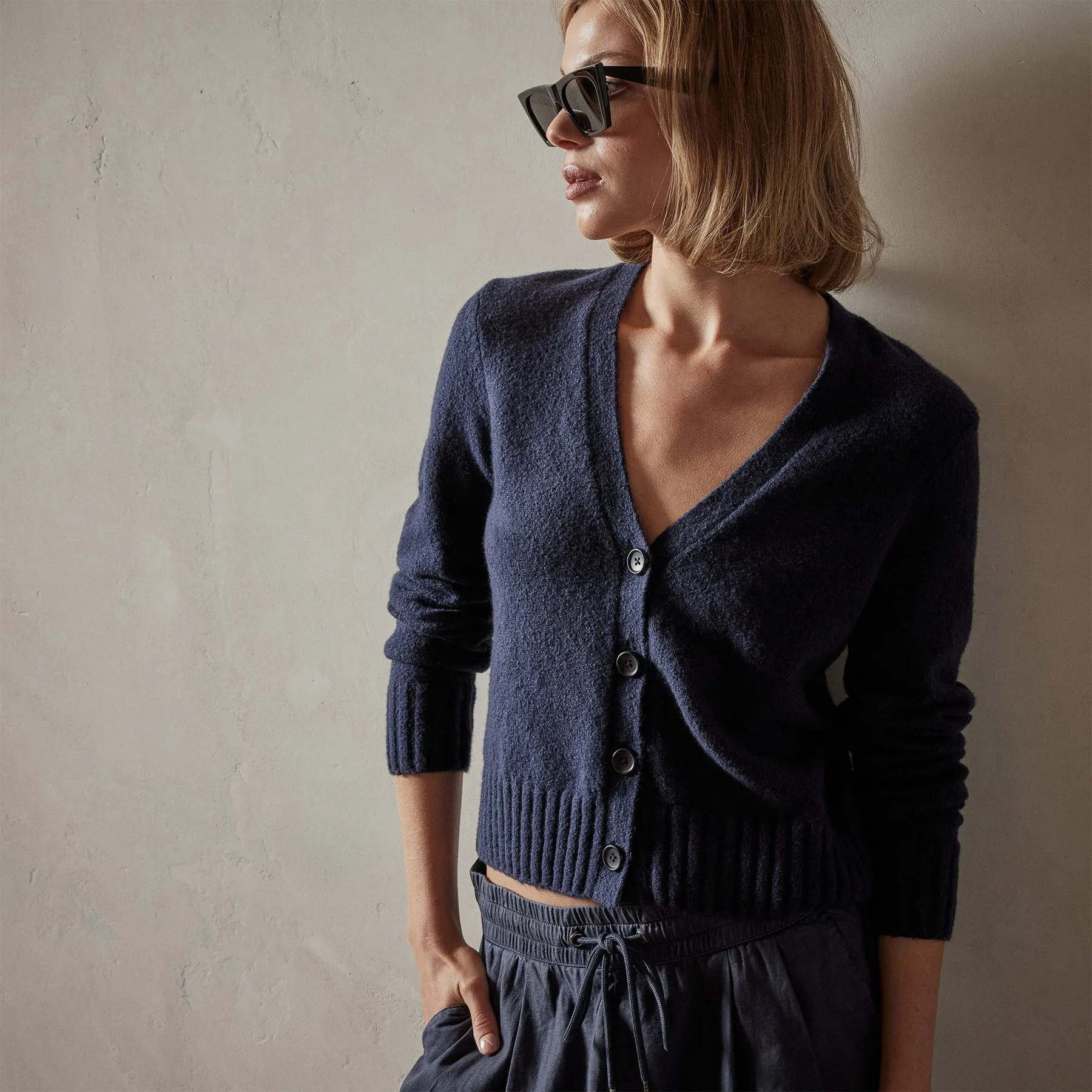 Cotton Cashmere Blend Cardigan - Navy sold by James Perse product image thumbnail 2