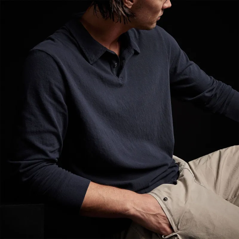Brushed Jersey Long Sleeve Polo - Blue Oil made by James Perse