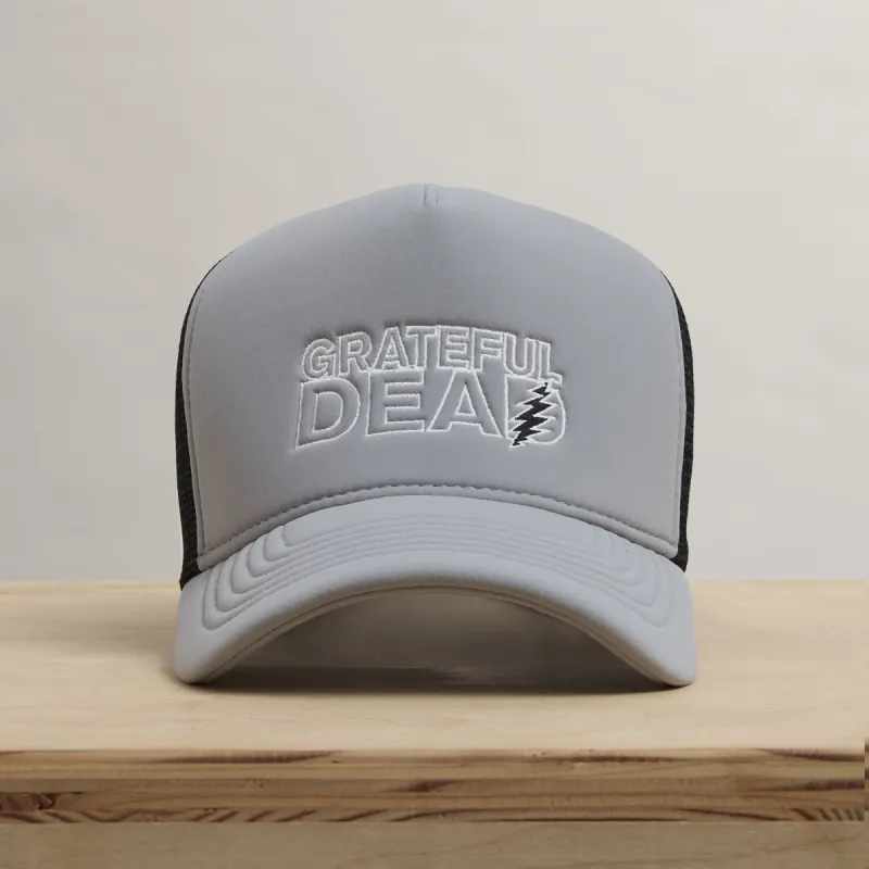 Grateful Dead Lightning Bolt Embroidery Trucker - Pale Grey sold by James Perse