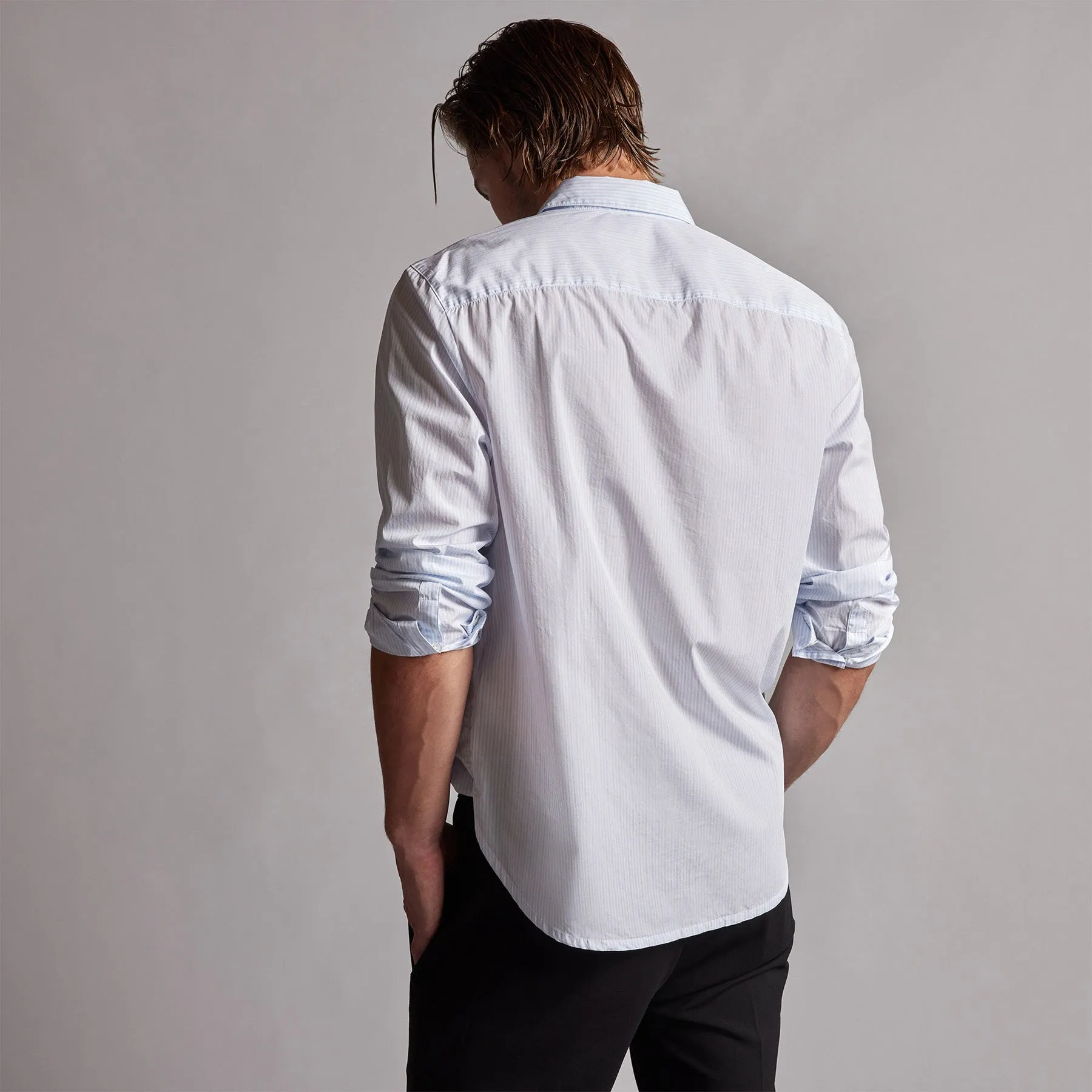 Poplin Striped Shirt - Light Blue Stripe sold by James Perse product image thumbnail 4