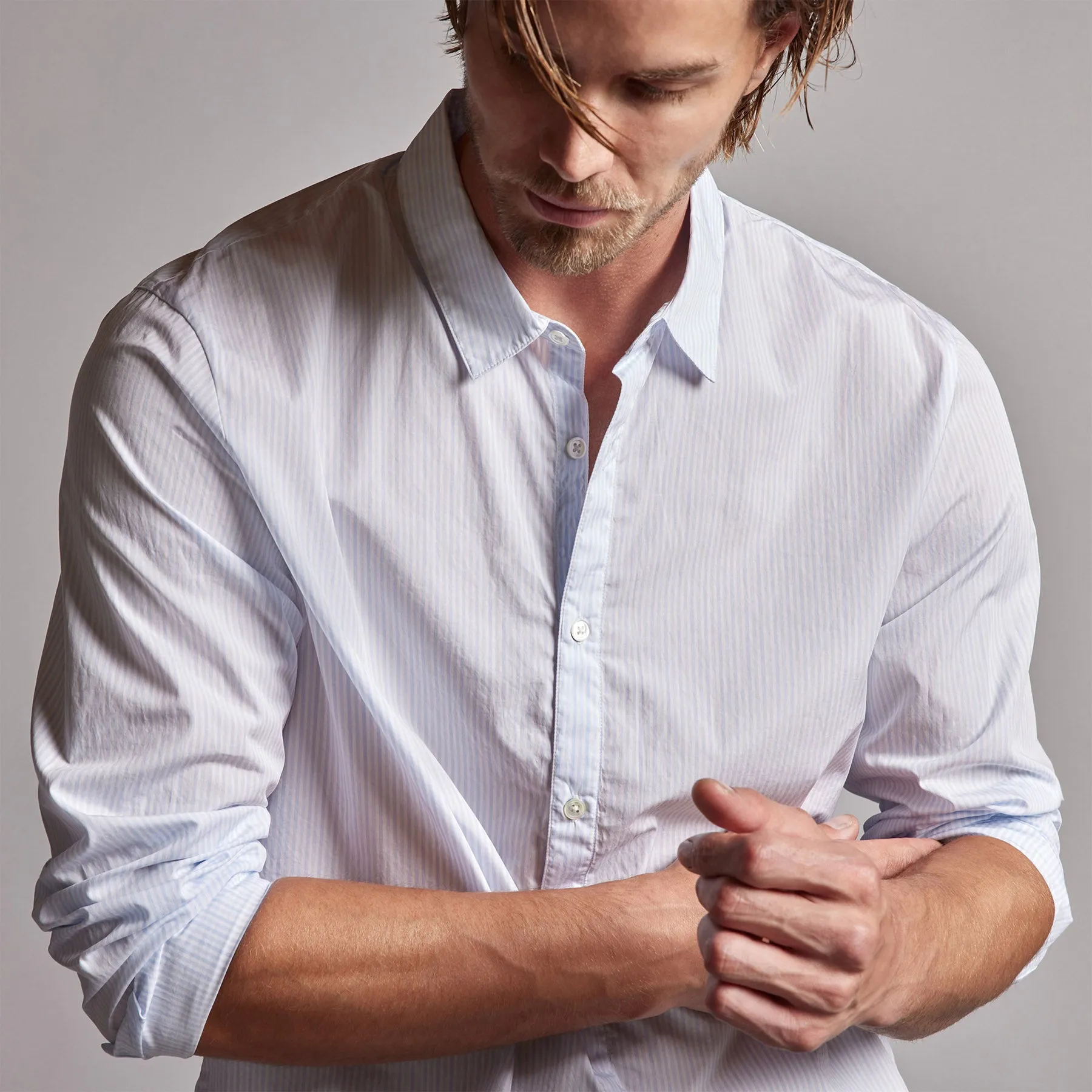 Poplin Striped Shirt - Light Blue Stripe sold by James Perse product image thumbnail 2