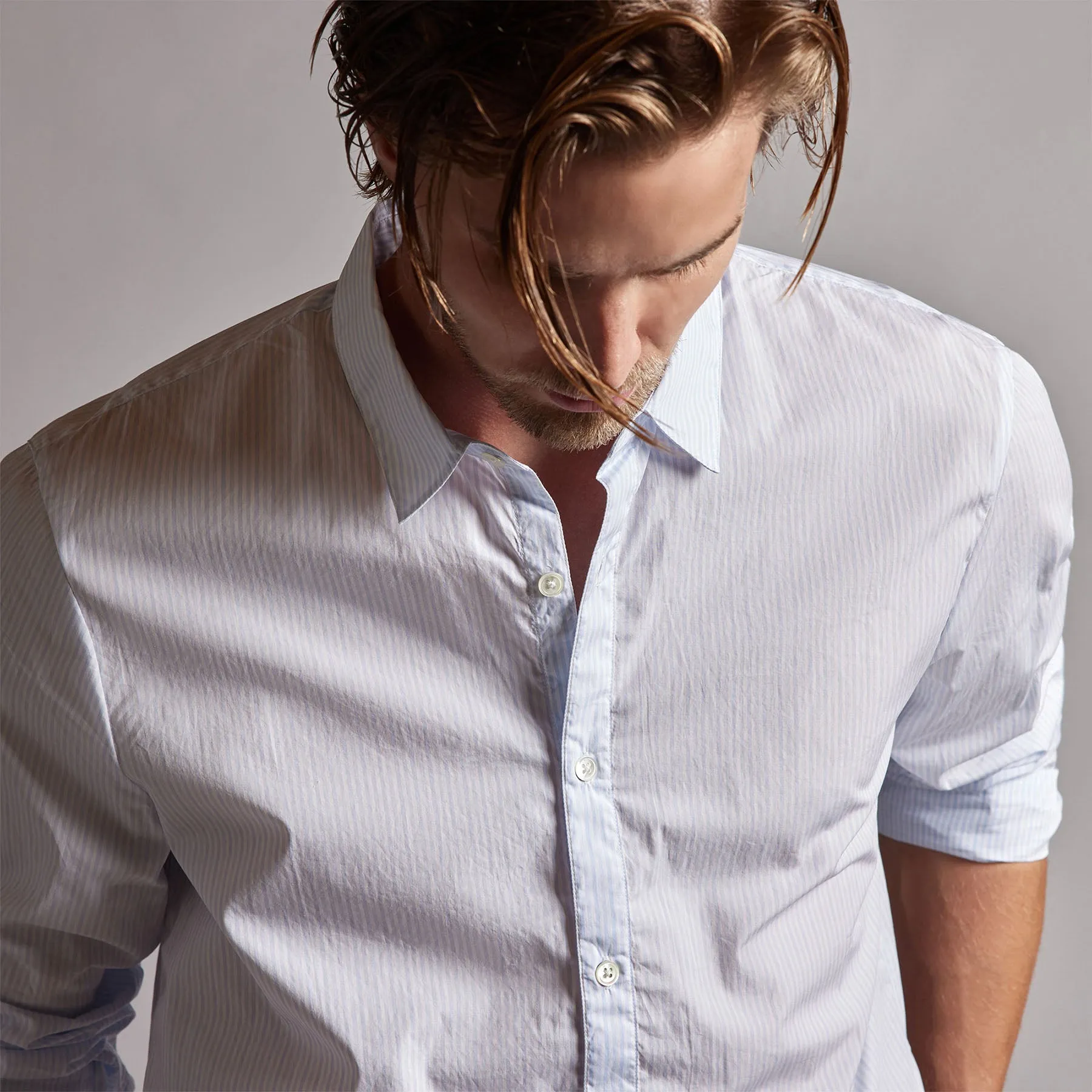 Poplin Striped Shirt - Light Blue Stripe sold by James Perse product image thumbnail 3