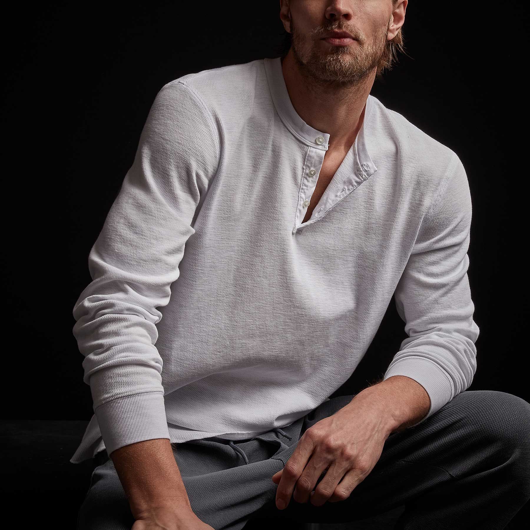 Long Sleeve Thermal Henley - White sold by James Perse