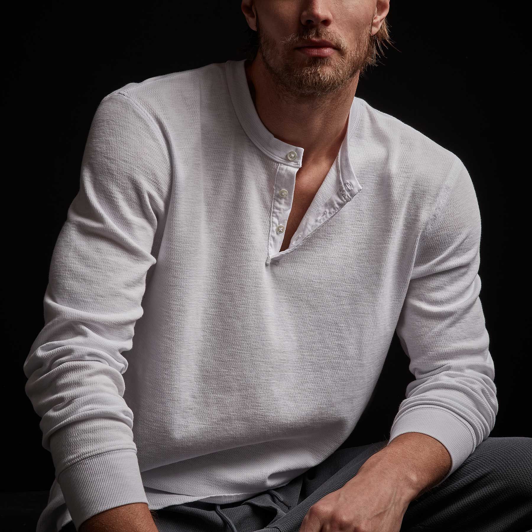 Long Sleeve Thermal Henley - White sold by James Perse product image thumbnail 2