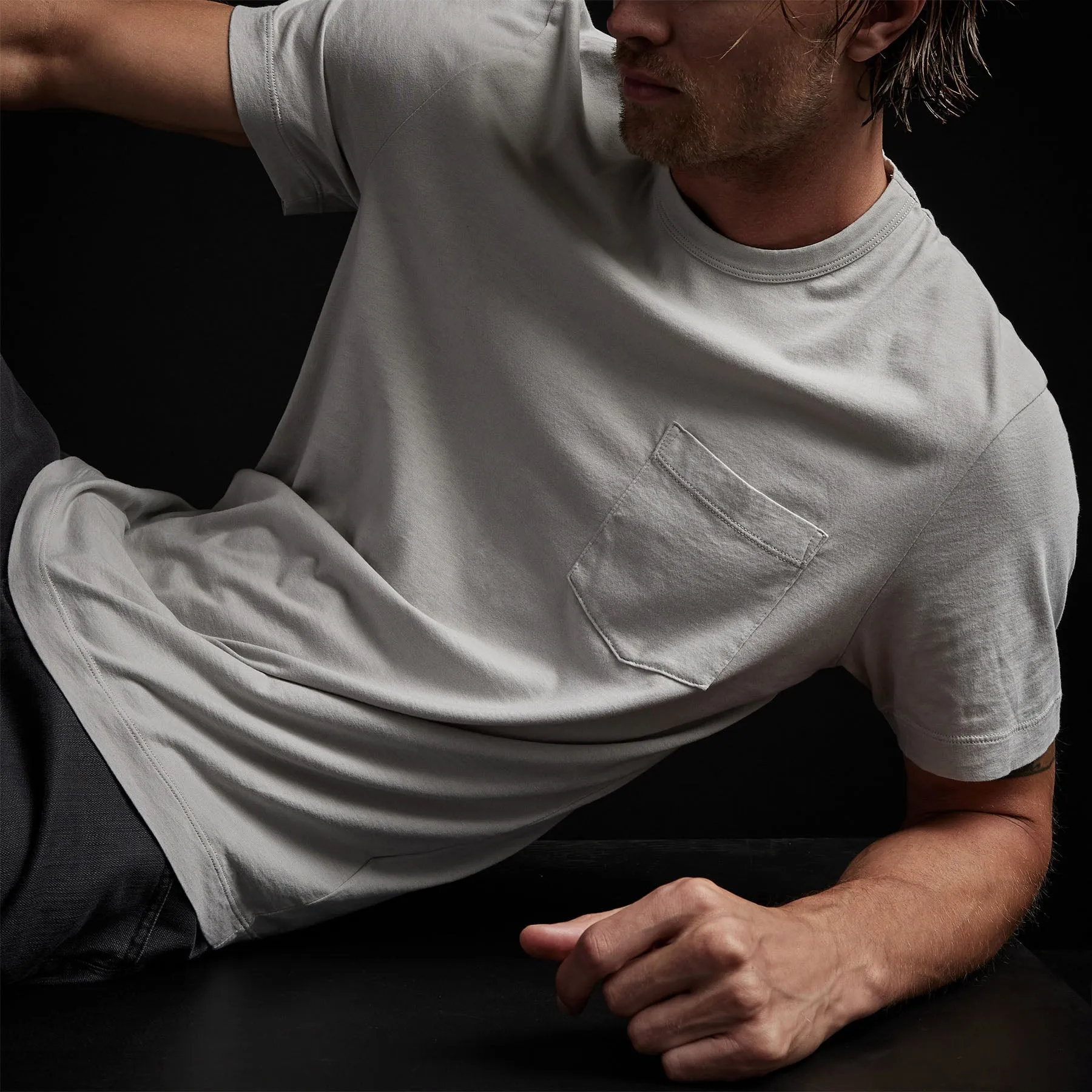 Brushed Lotus Jersey Pocket Tee - Aluminum sold by James Perse