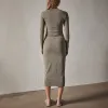 Deep V Front Ruched Dress - Ammo Pigment sold by James Perse