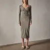 Deep V Front Ruched Dress - Ammo Pigment sold by James Perse