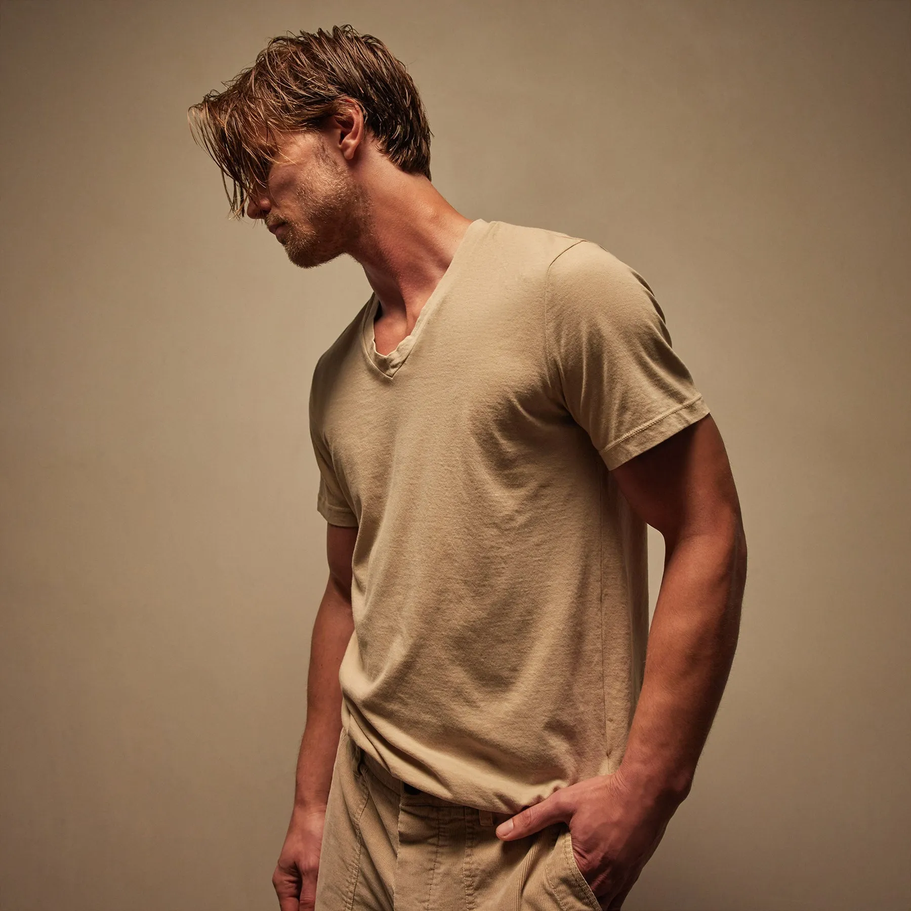 Short Sleeve V Neck - Sand Dune Pigment sold by James Perse