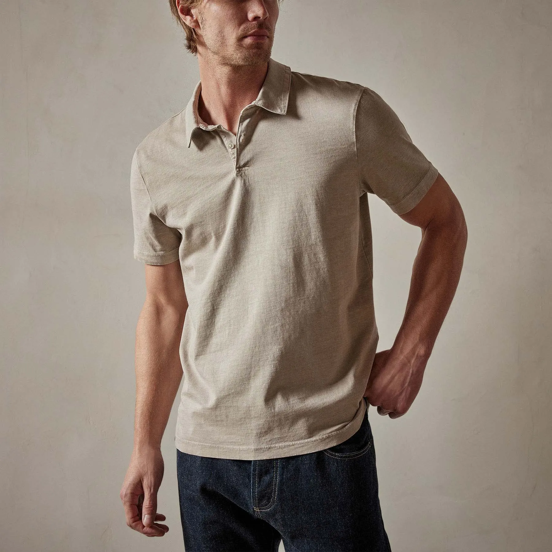 Sueded Jersey Polo - Toast Pigment sold by James Perse