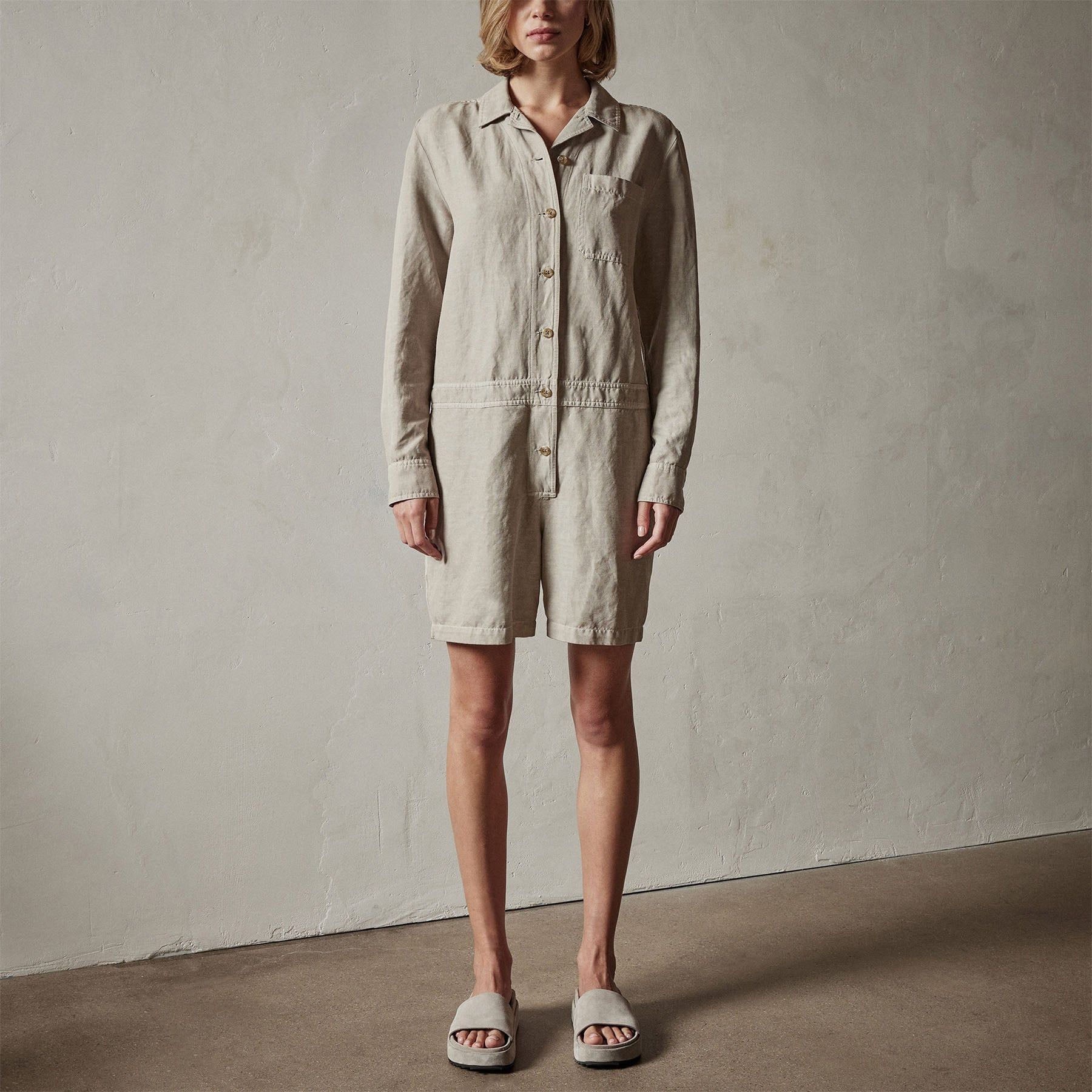 Linen Herringbone Romper - Mineral Pigment sold by James Perse product image thumbnail 4