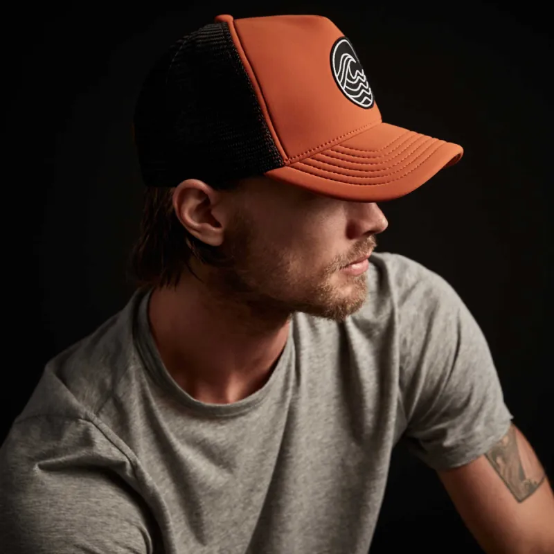 Wave Patch Scuba Trucker Hat - Burnt Orange sold by James Perse