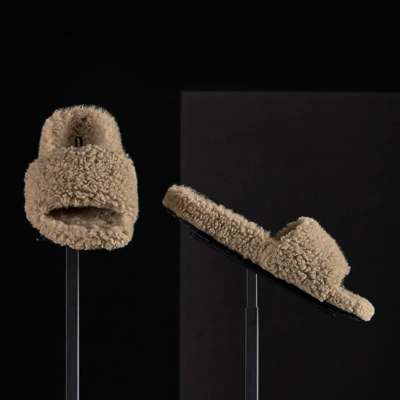 Women's Simple Strap Shearling Slide - Taupe sold by James Perse