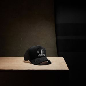 LA Graphic Embroidered Scuba Trucker Hat - Black sold by James Perse