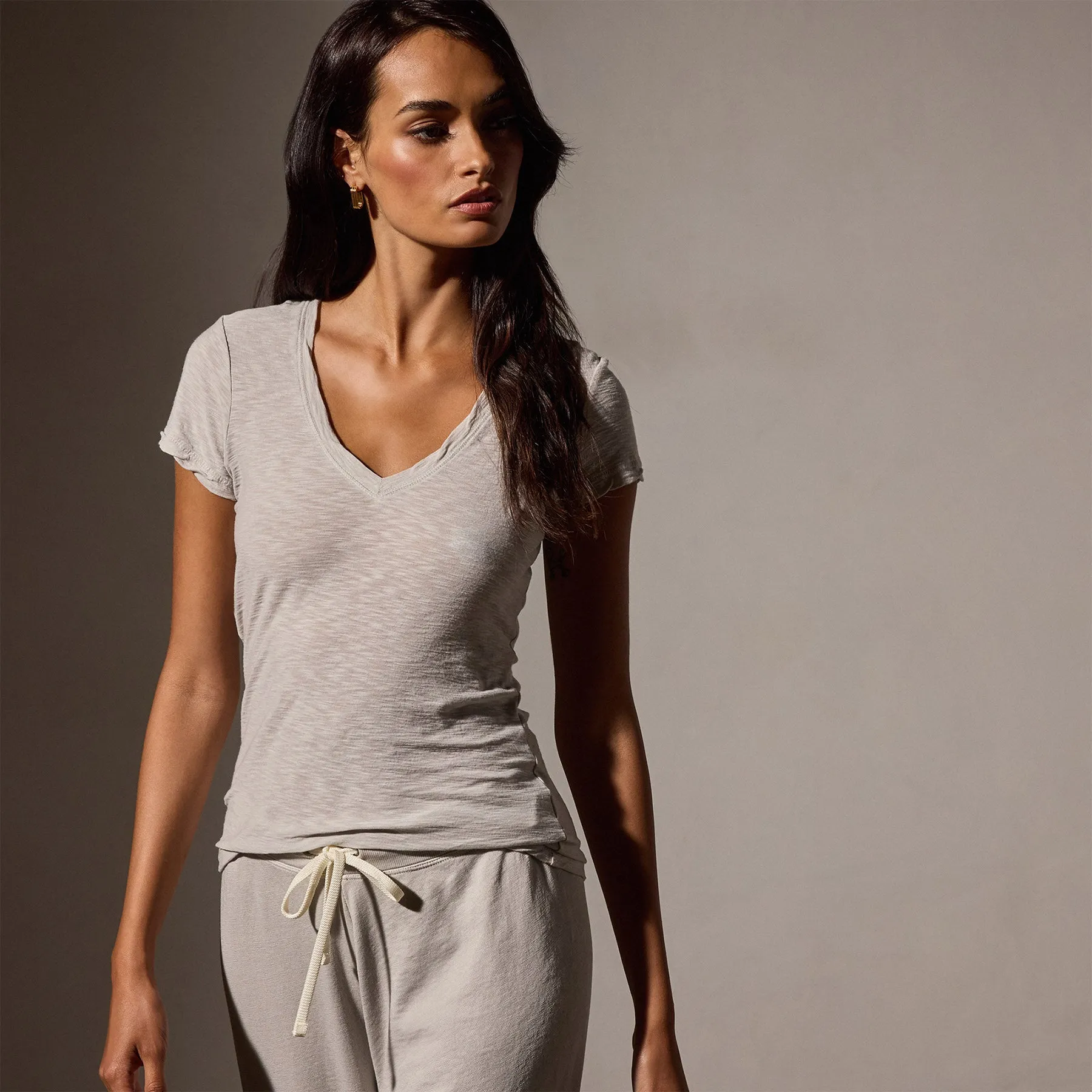 Sheer Slub Casual V Neck - Salt sold by James Perse product image thumbnail 3