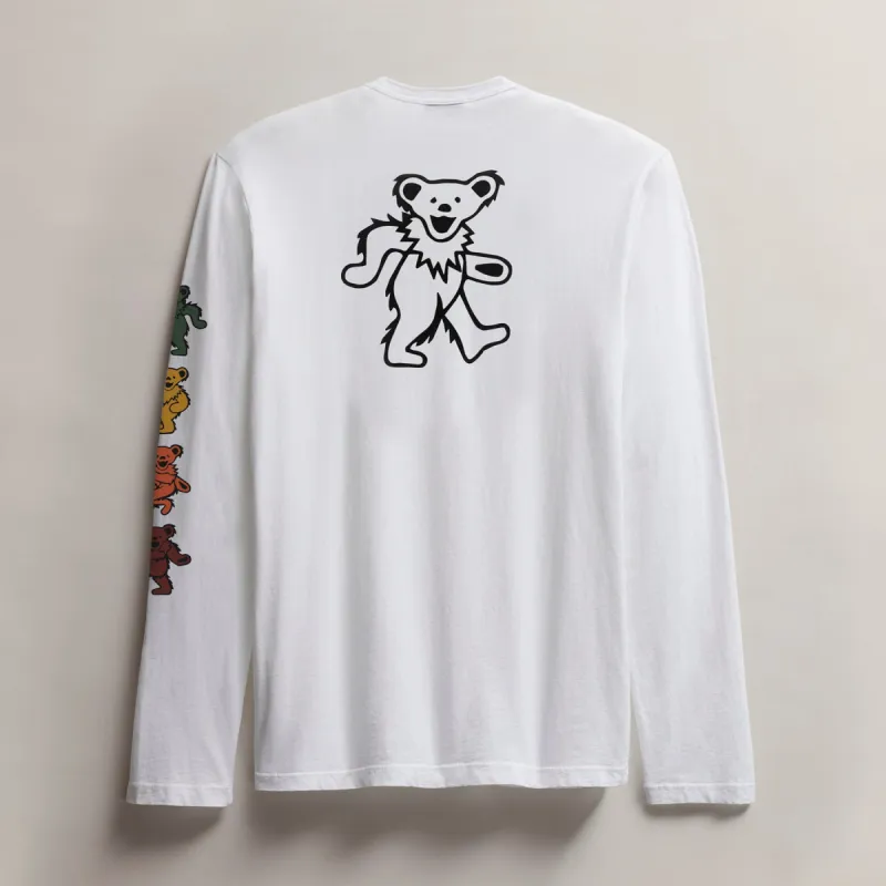 Men's Grateful Dead Dancing Bear Long Sleeve Tee - White/Black sold by James Perse