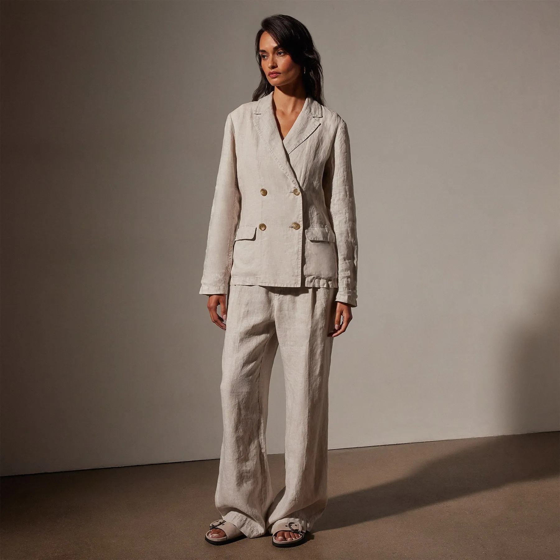 Double Breasted Linen Blazer - Salt Pigment sold by James Perse product image thumbnail 3