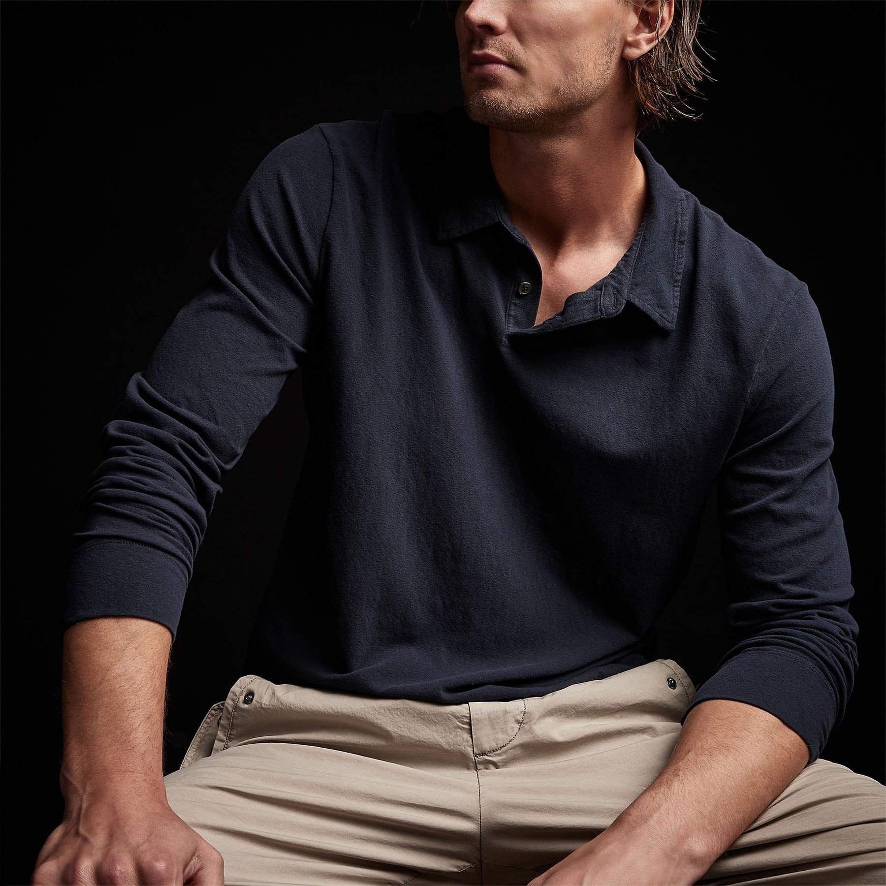 Brushed Jersey Long Sleeve Polo - Blue Oil sold by James Perse product image thumbnail 2