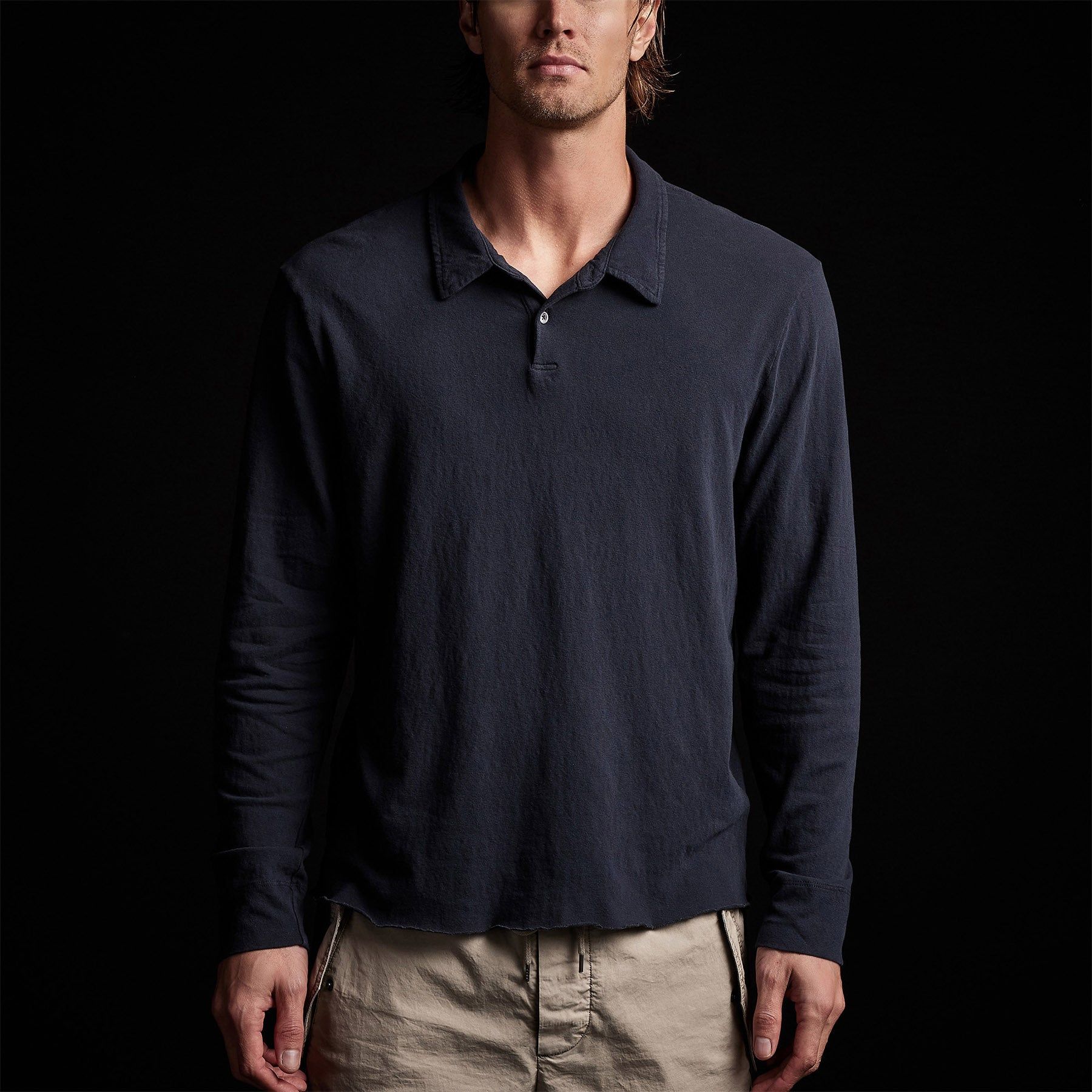 Brushed Jersey Long Sleeve Polo - Blue Oil sold by James Perse product image thumbnail 3