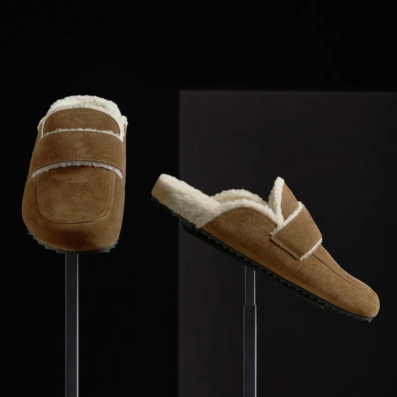 Men's Suede Shearling Lined Loafer - Tabacco/Ivory sold by James Perse