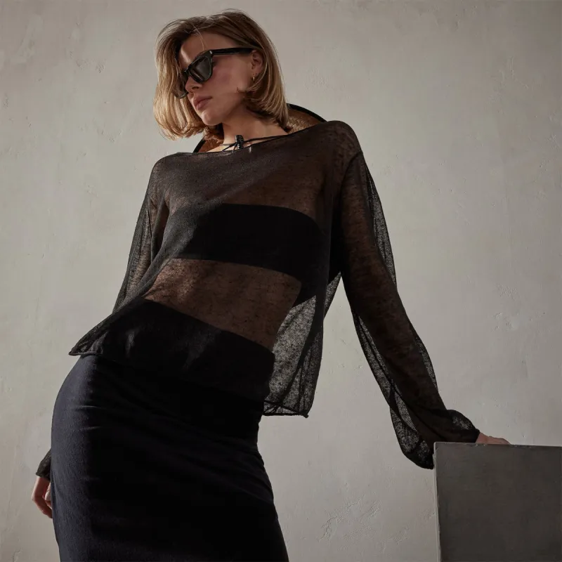 Soleil Linen Shell Top - Black made by James Perse