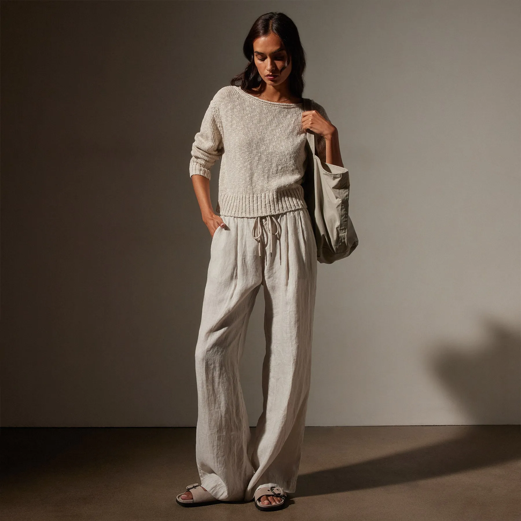 Wide Leg Relaxed Linen Pant - Salt Pigment sold by James Perse