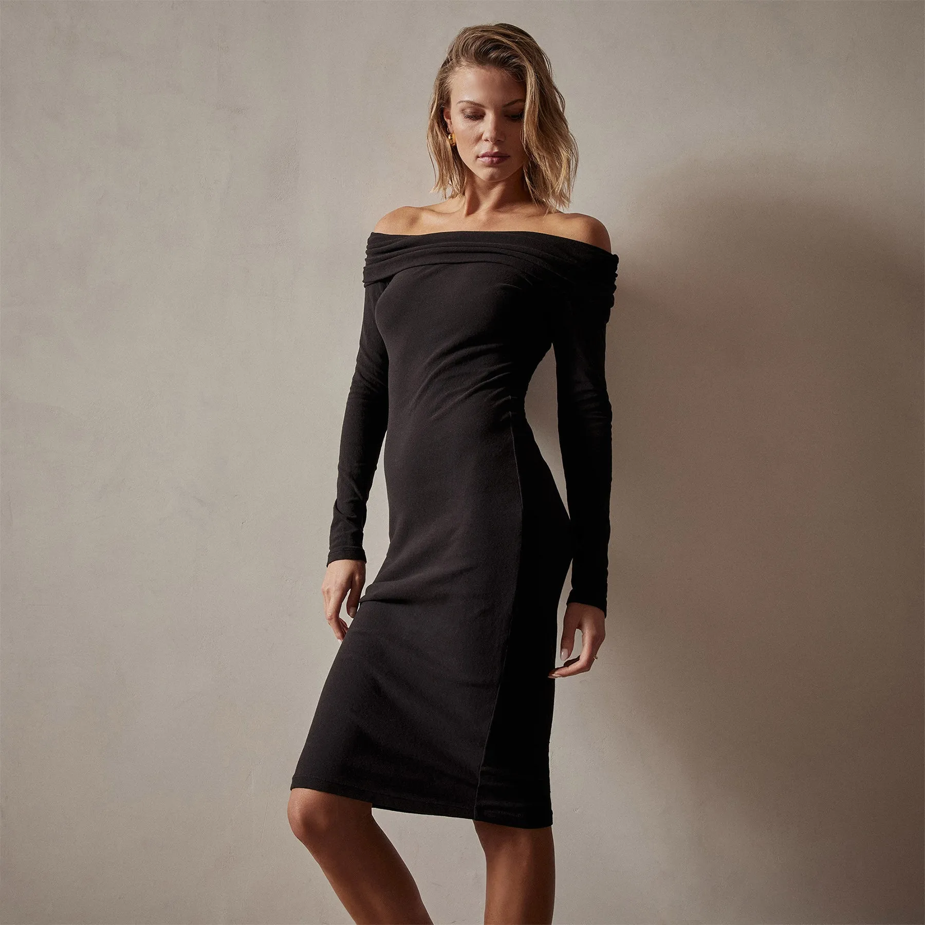 Brushed Jersey Off The Shoulder Dress - Black sold by James Perse product image thumbnail 4