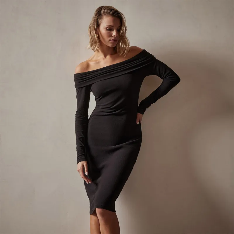 Brushed Jersey Off The Shoulder Dress - Black sold by James Perse