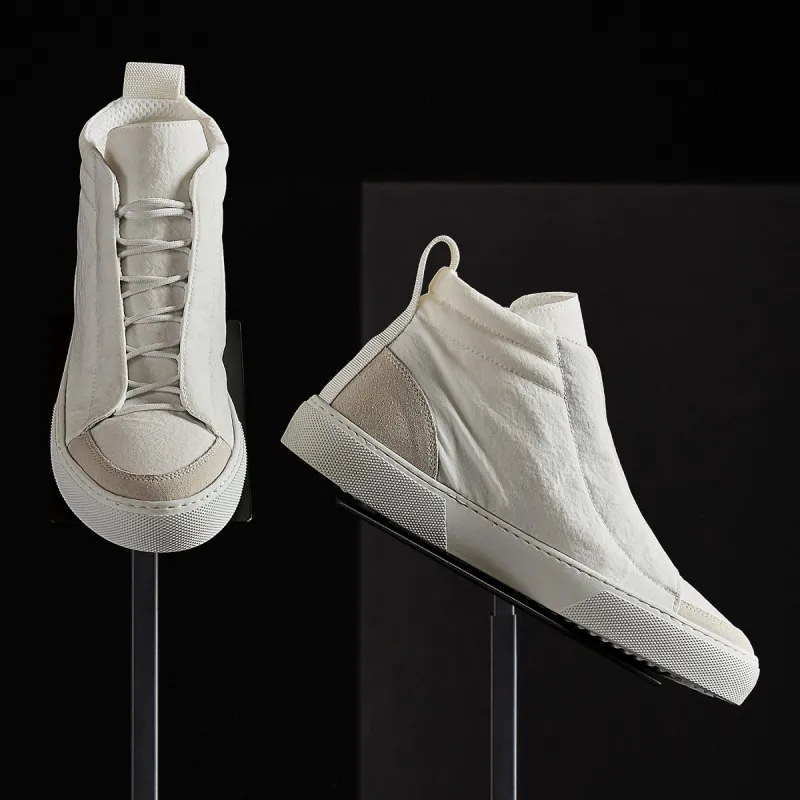 Women's Solstice High Top Skate Sneaker - White/Taupe sold by James Perse