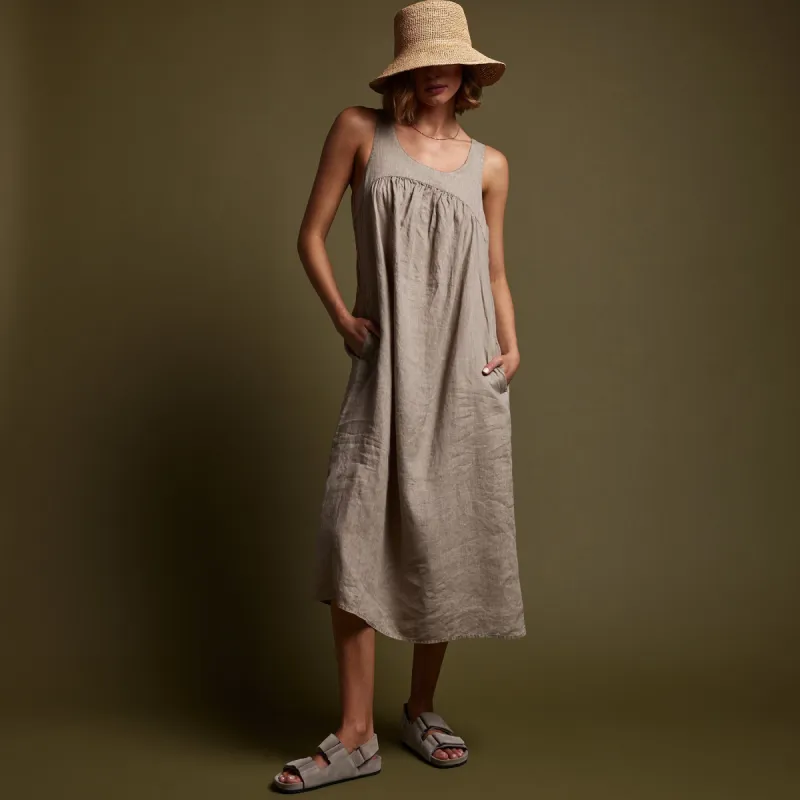 Gathered Linen Dress - Mineral Pigment sold by James Perse