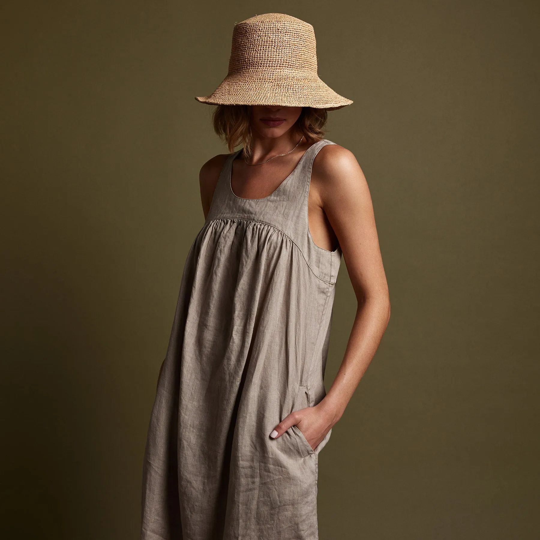 Gathered Linen Dress - Mineral Pigment sold by James Perse product image thumbnail 2