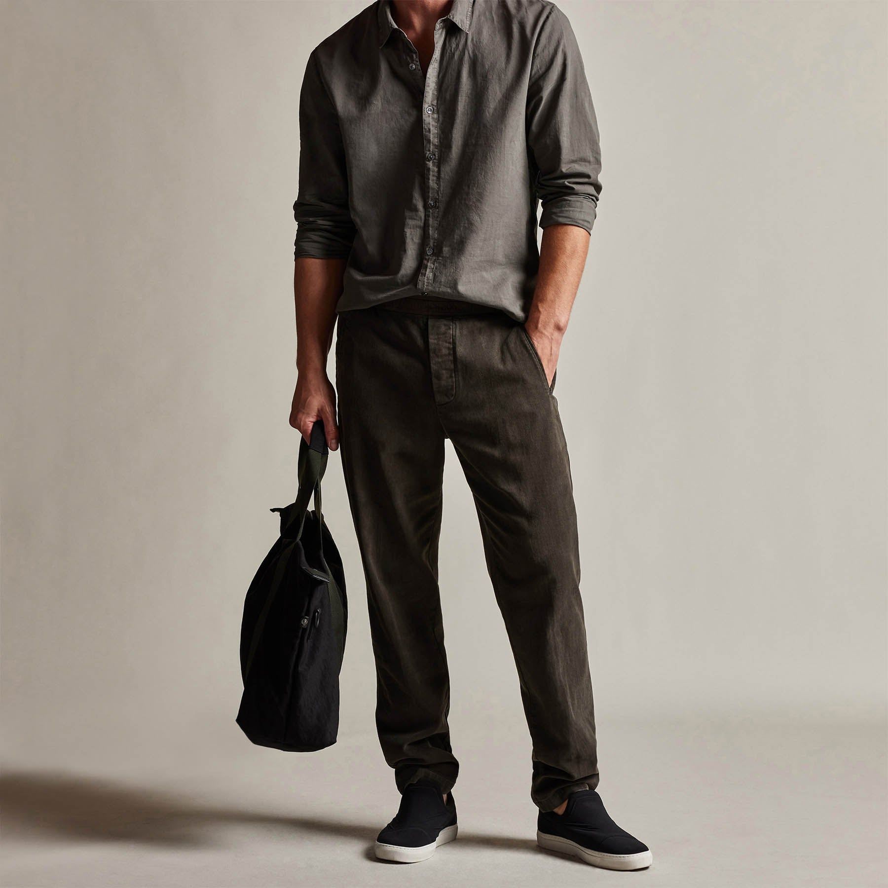 Brushed Cotton Twill Trouser - Dark Olive Pigment sold by James Perse product image thumbnail 2