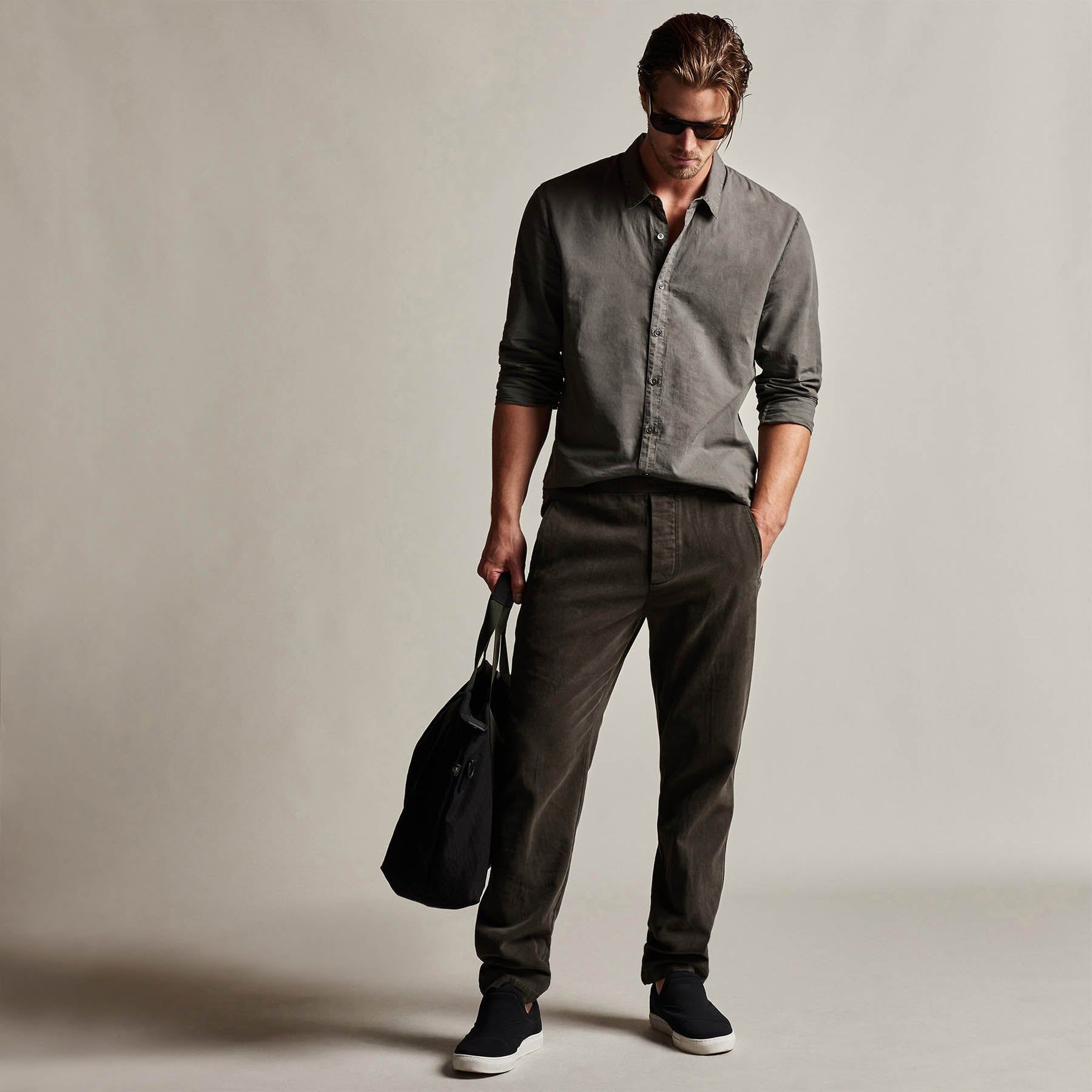 Brushed Cotton Twill Trouser - Dark Olive Pigment sold by James Perse