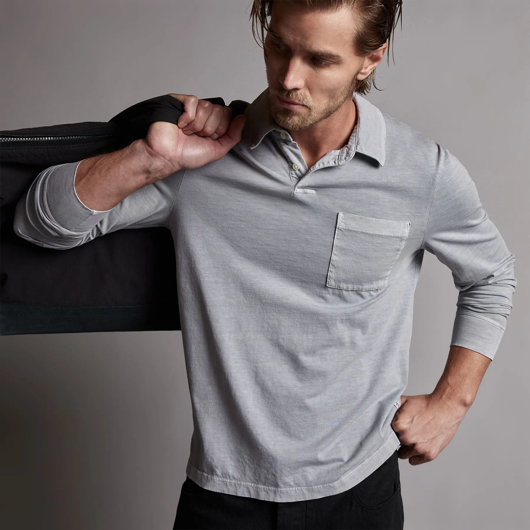 Sueded Jersey Rugby Polo - Breeze Pigment sold by James Perse