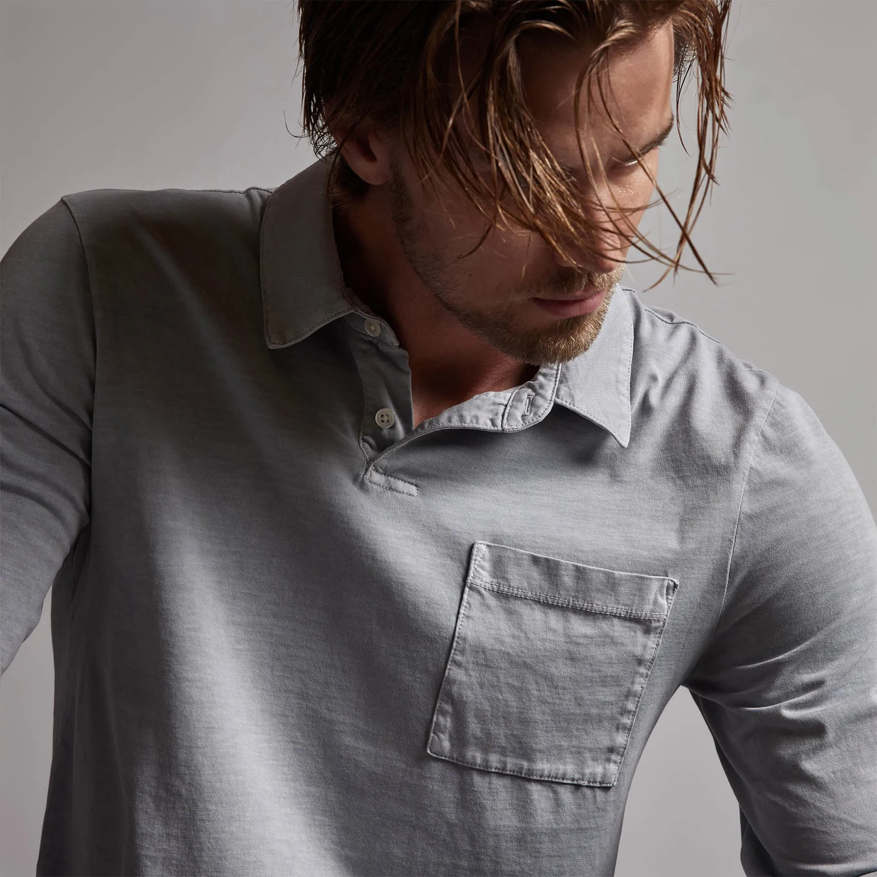 Sueded Jersey Rugby Polo - Breeze Pigment sold by James Perse product image thumbnail 3