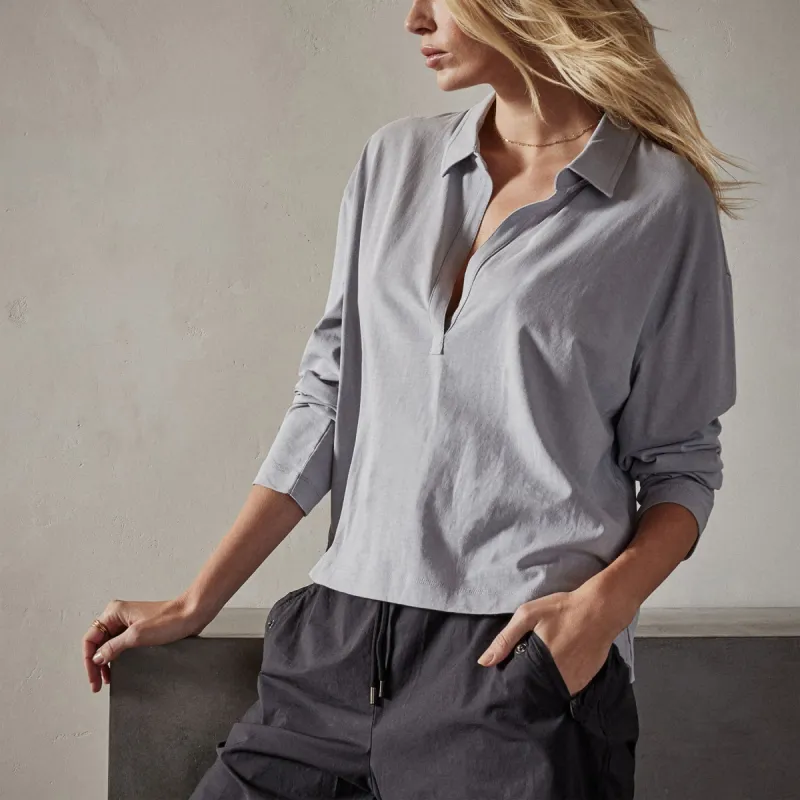 Clean Finish Jersey Open Polo - Breeze sold by James Perse