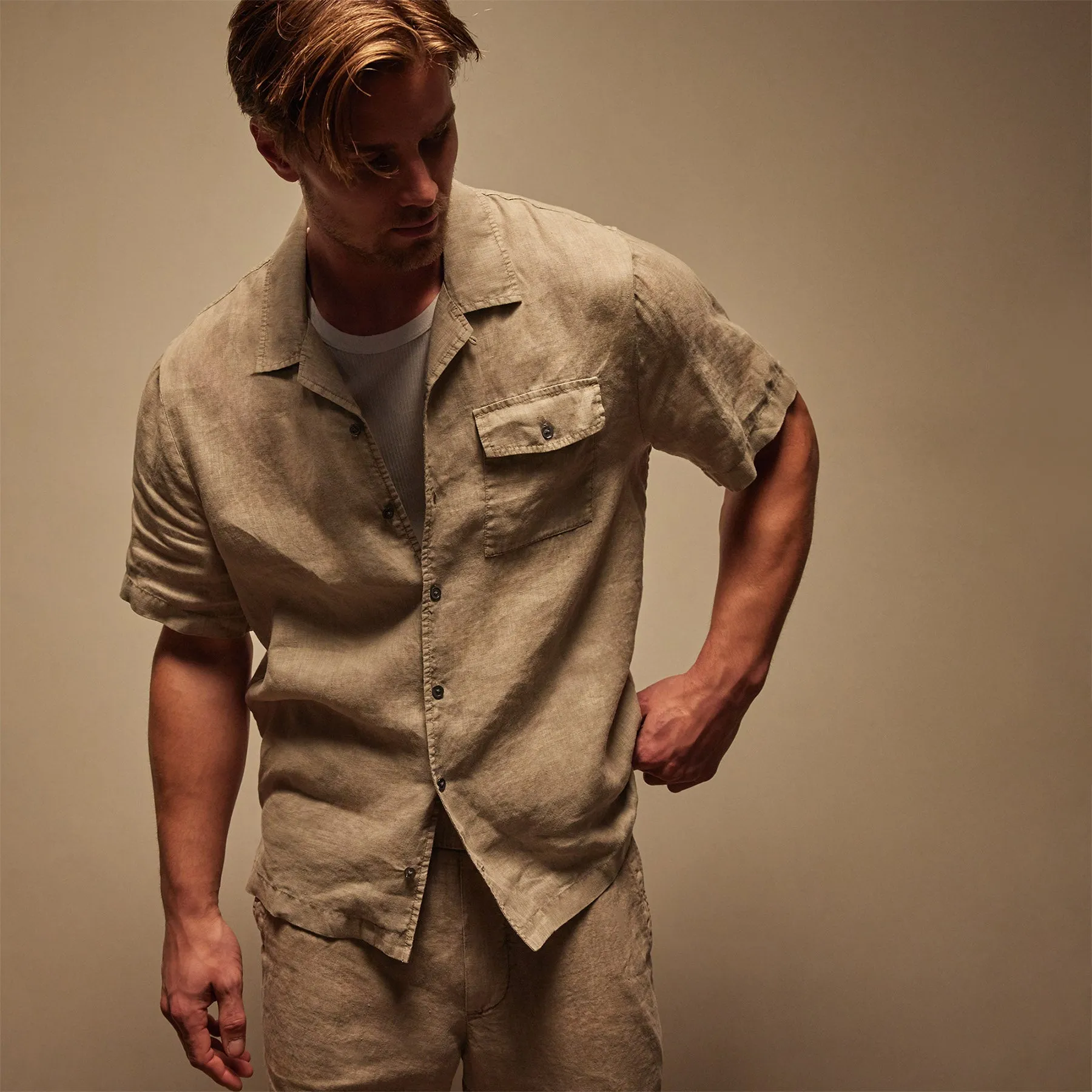 Linen Short Sleeve Pocket Shirt - Mineral Pigment sold by James Perse product image thumbnail 2