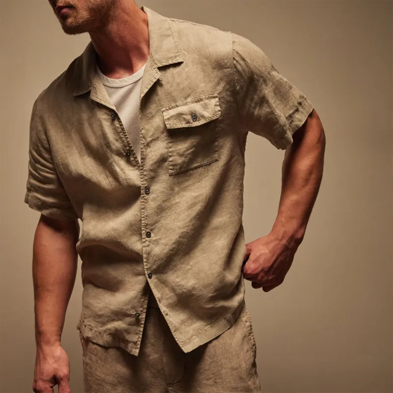 Linen Short Sleeve Pocket Shirt - Mineral Pigment sold by James Perse