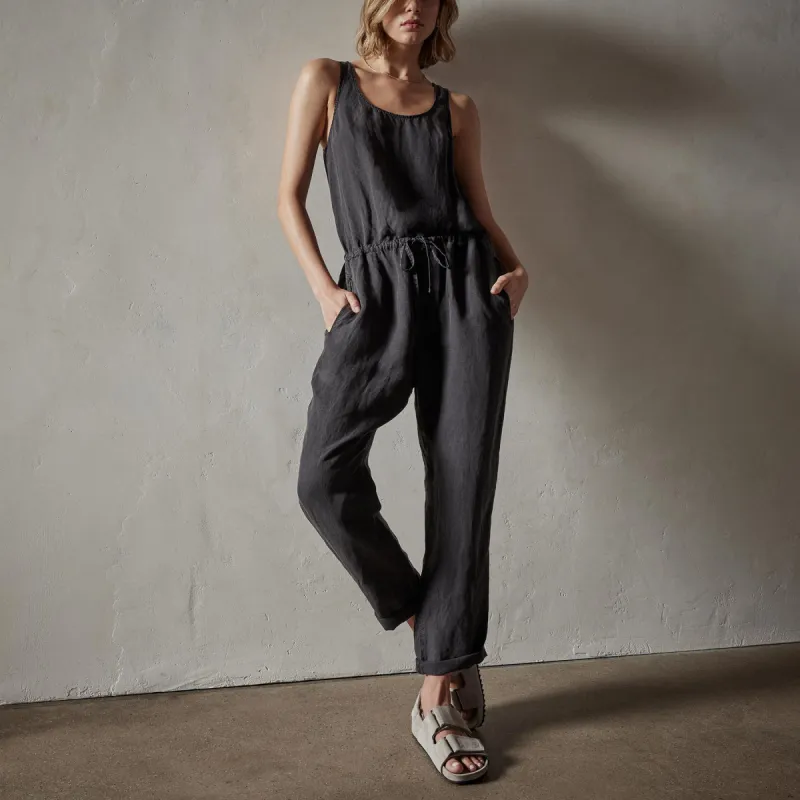 Sleeveless Linen Blend Jumpsuit - Magma Pigment made by James Perse