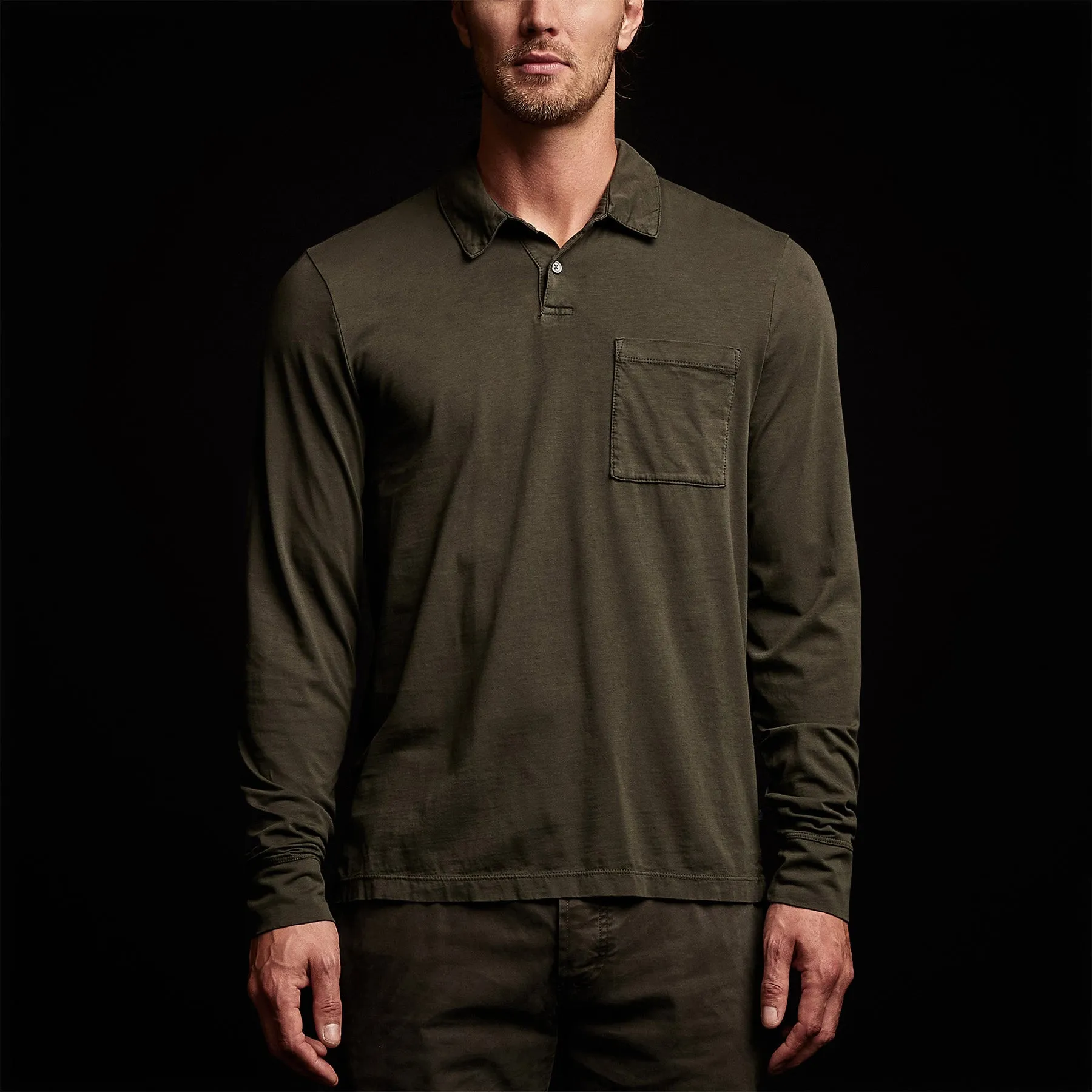 Sueded Jersey Rugby Polo - Dark Olive Pigment sold by James Perse product image thumbnail 3