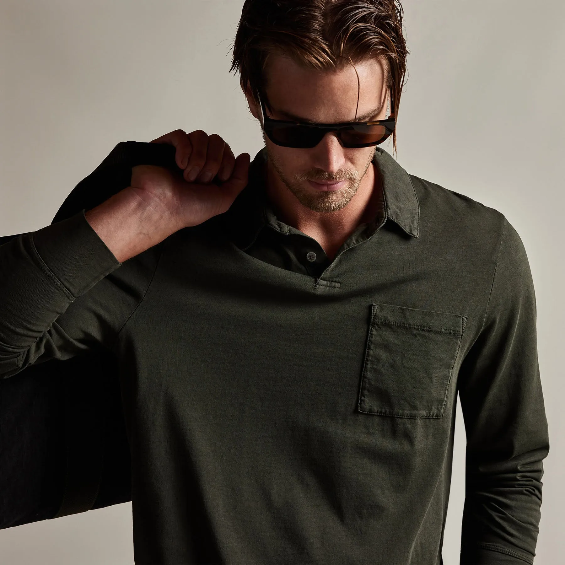 Sueded Jersey Rugby Polo - Dark Olive Pigment sold by James Perse product image thumbnail 2