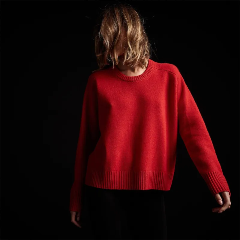 Recycled Cashmere Crew Neck Sweater - Poppy Red made by James Perse