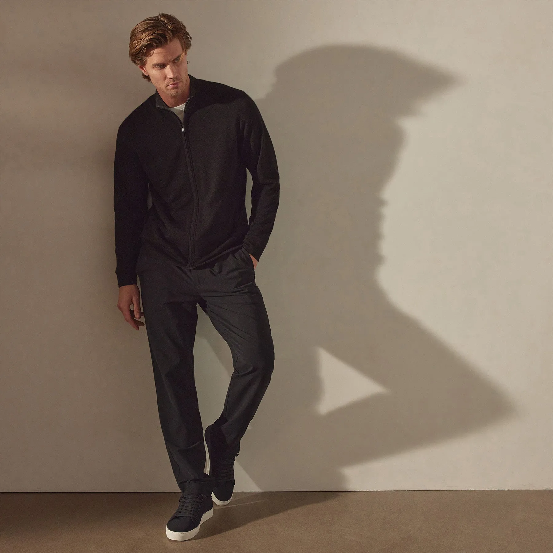 Lightweight Fine Gauge Cashmere Zip Up - Black/Charcoal sold by James Perse product image thumbnail 2