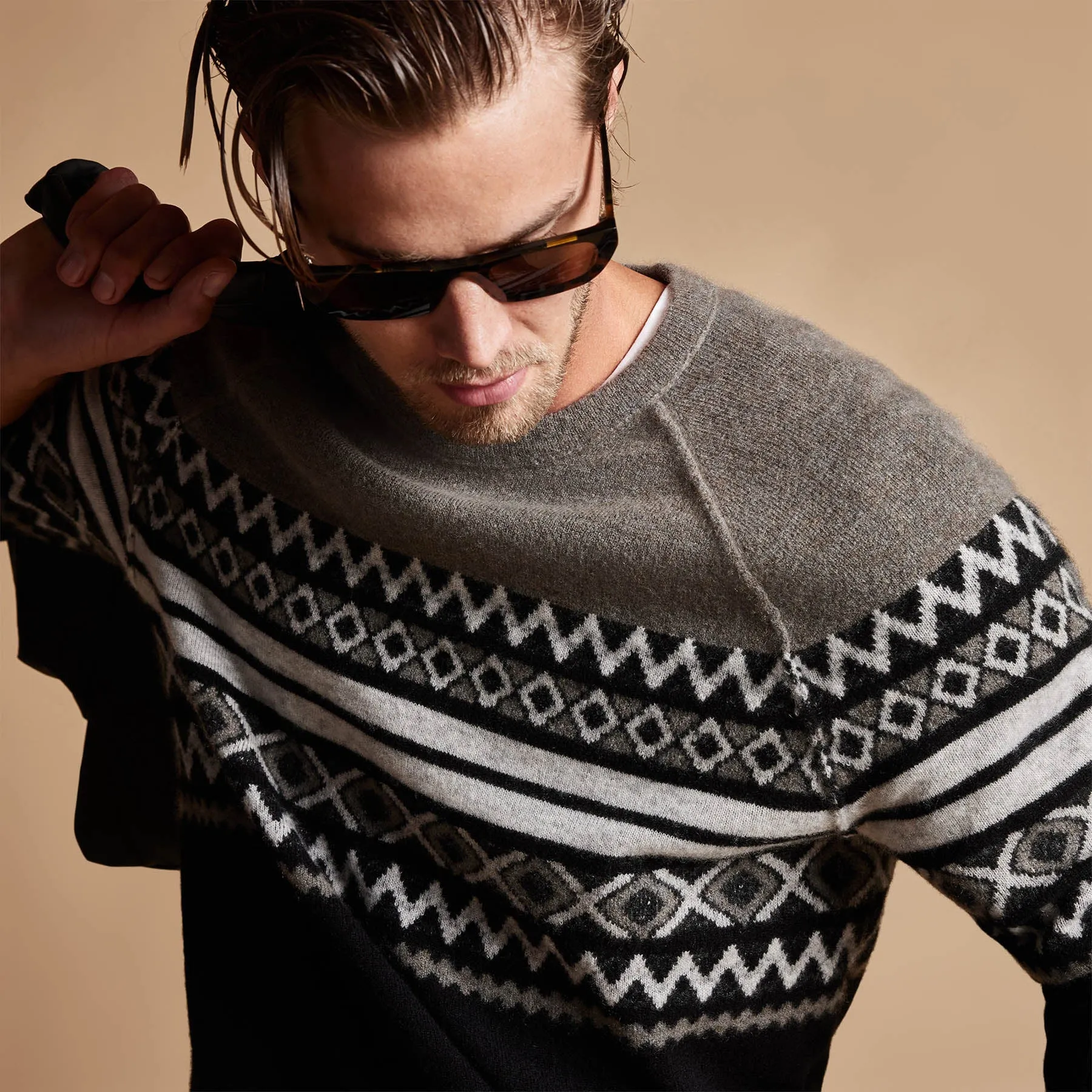 Fair Isle Cotton Cashmere Sweater - Burro/Foggy/Black sold by James Perse product image thumbnail 2