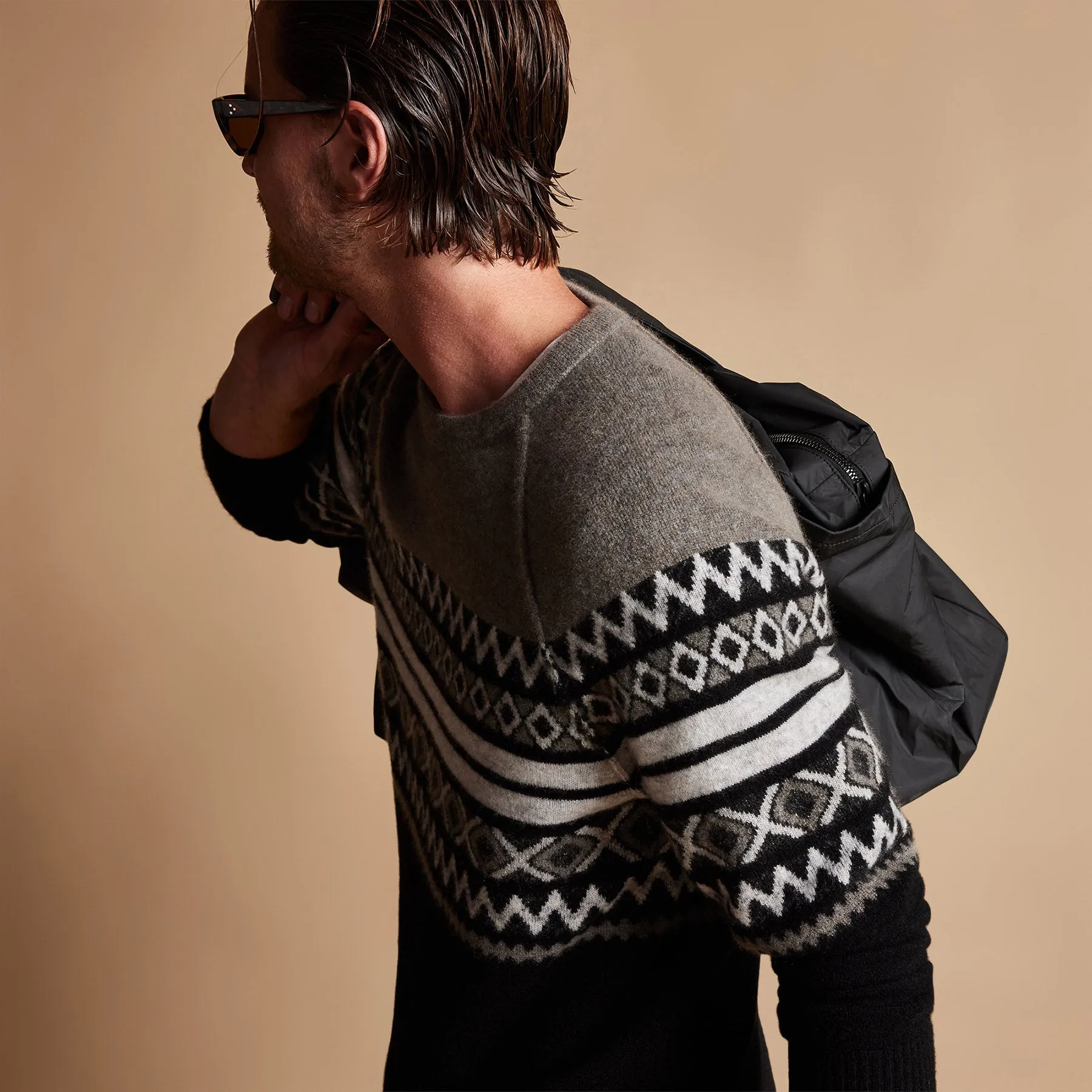 Fair Isle Cotton Cashmere Sweater - Burro/Foggy/Black sold by James Perse product image thumbnail 3