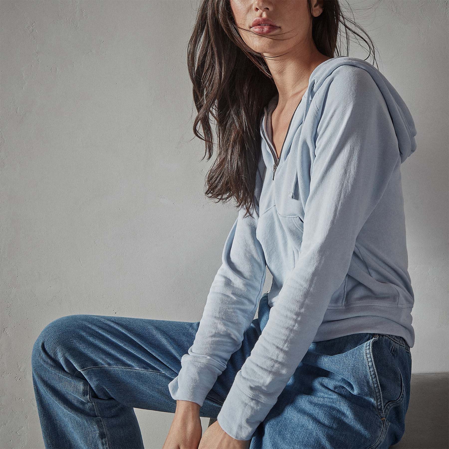 Vintage French Terry Zip Up Hoodie - Powder Blue Pigment sold by James Perse product image thumbnail 2