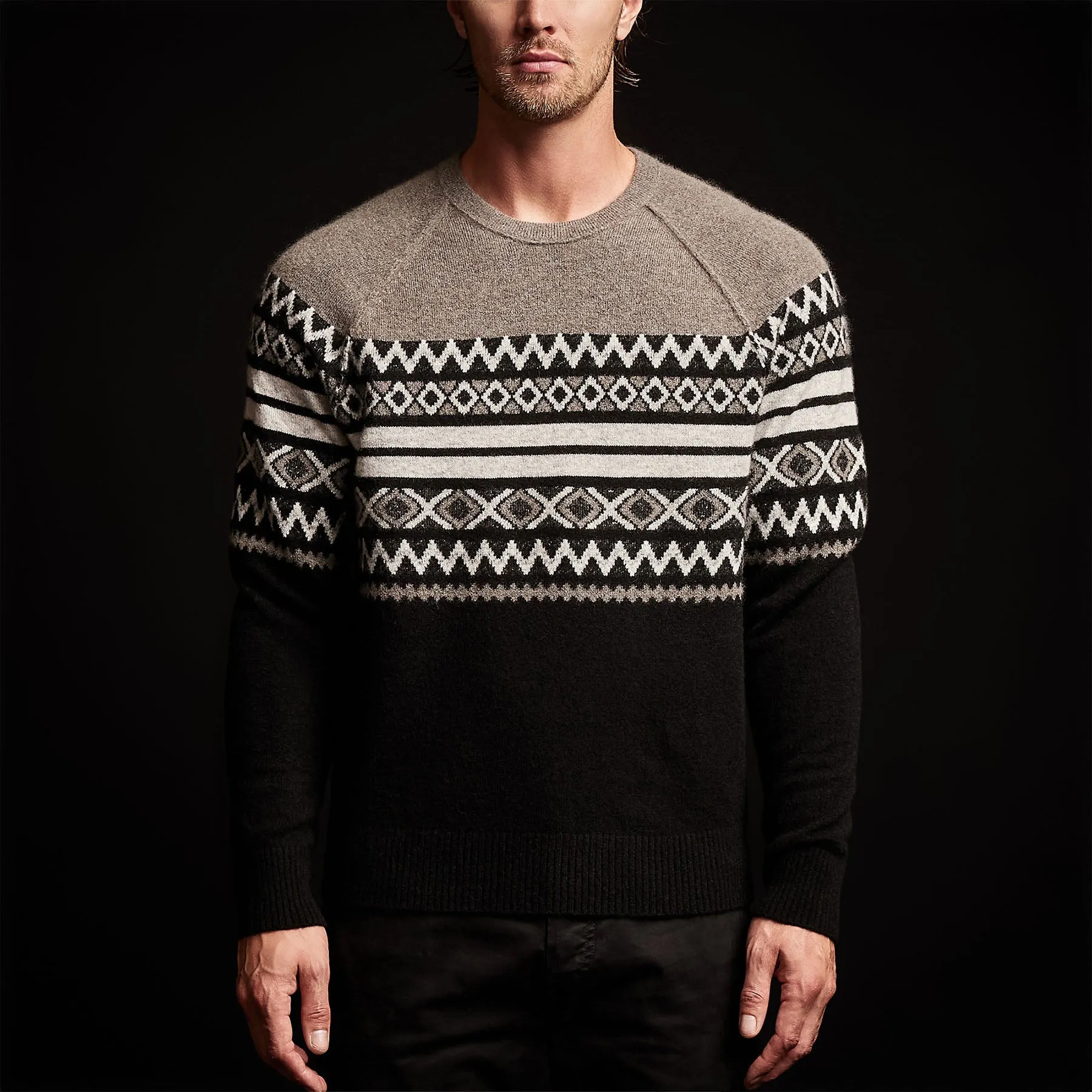 Fair Isle Cotton Cashmere Sweater - Burro/Foggy/Black sold by James Perse product image thumbnail 4