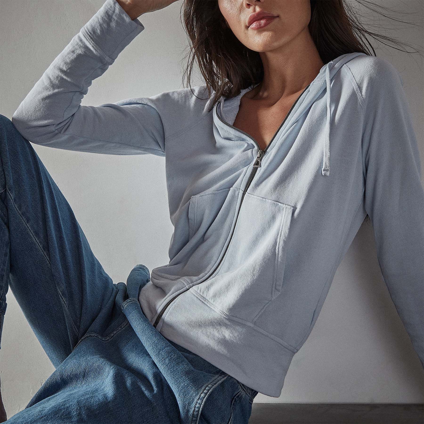 Vintage French Terry Zip Up Hoodie - Powder Blue Pigment sold by James Perse