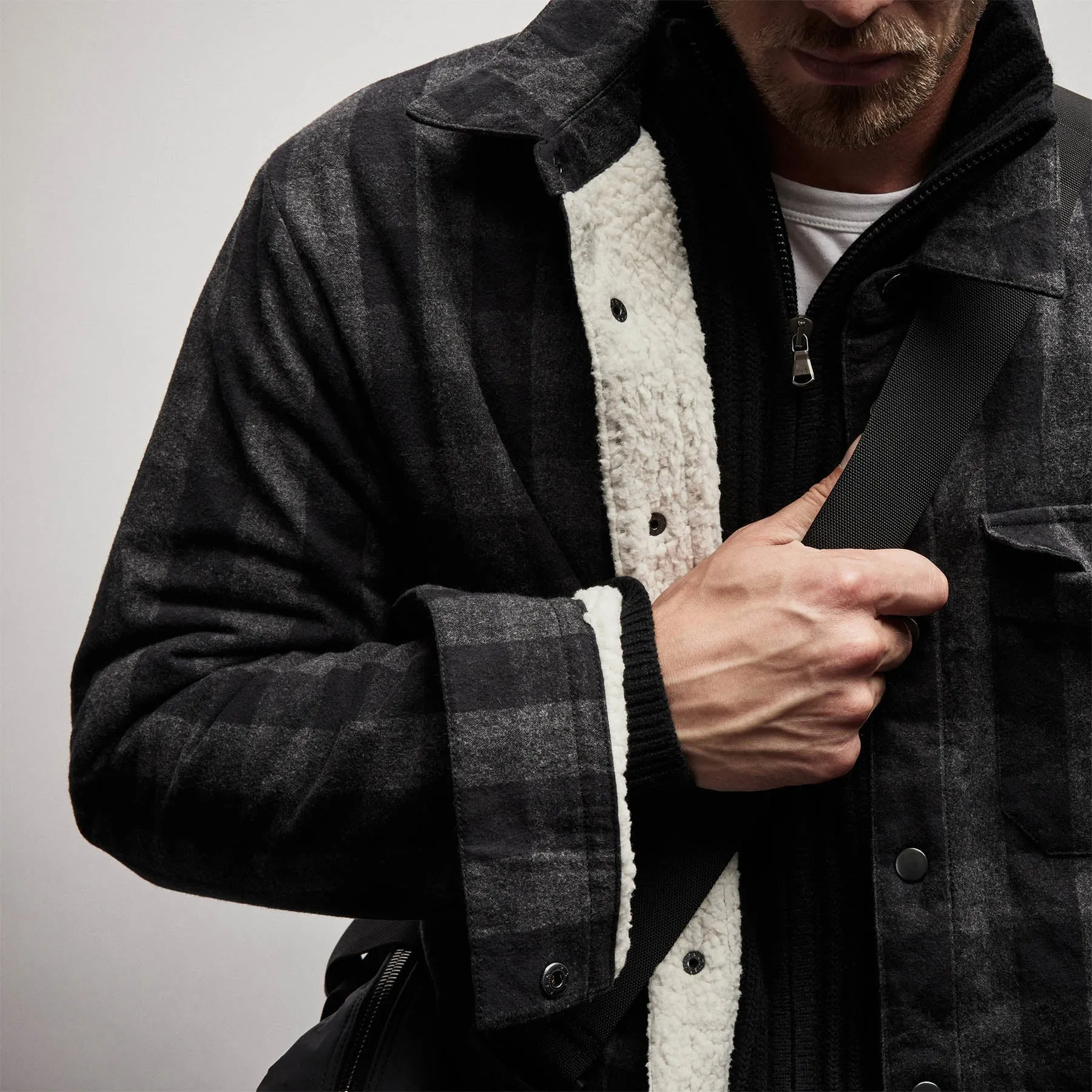 Sherpa Lined Plaid Jacket - Flannel/Black sold by James Perse product image thumbnail 4